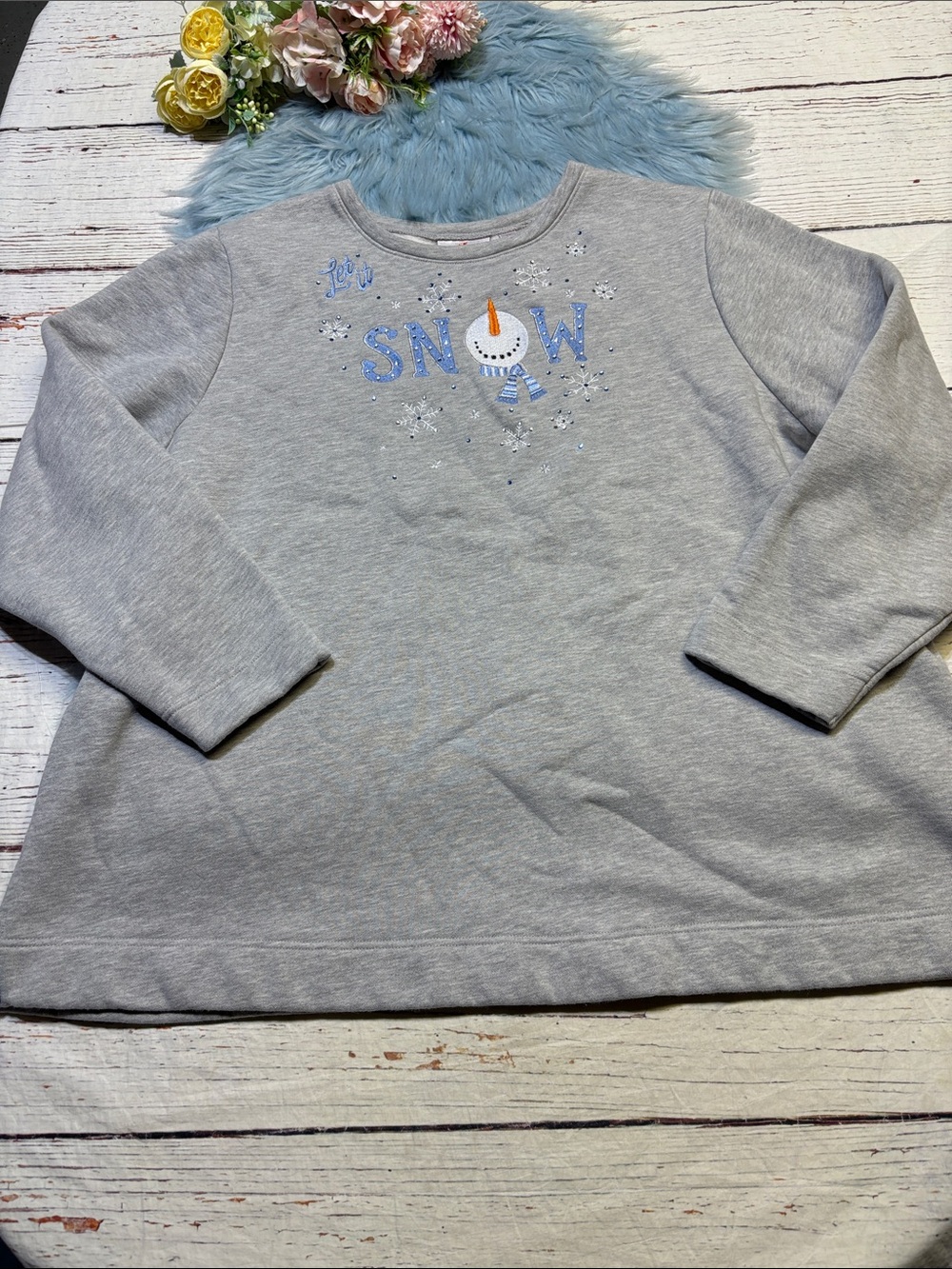 Quacker Factory Gray Snowman Graphic Sweatshirt sz 3X